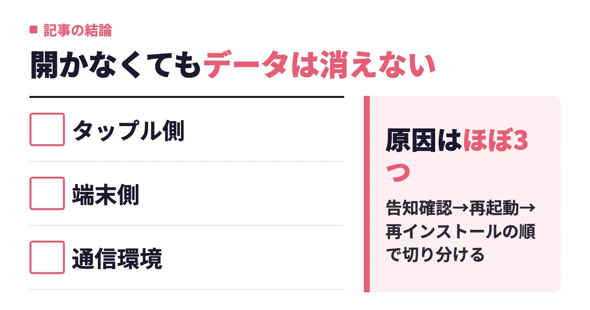 タップルが開かない・真っ白になる原因と対処法｜不具合とメンテナンスの見分け方