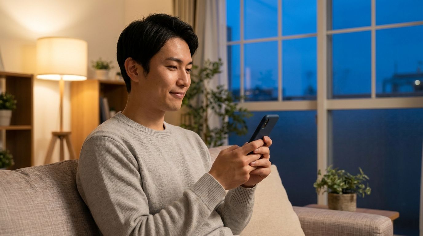 準備を終えて課金を決める男性