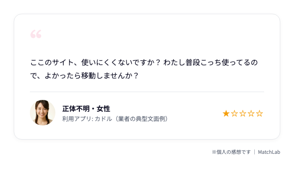 業者の誘導メッセージ例のユーザー口コミ