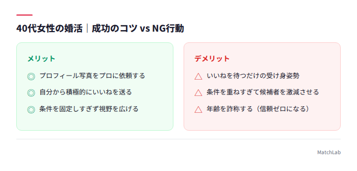40代女性の婚活成功のコツとNG行動