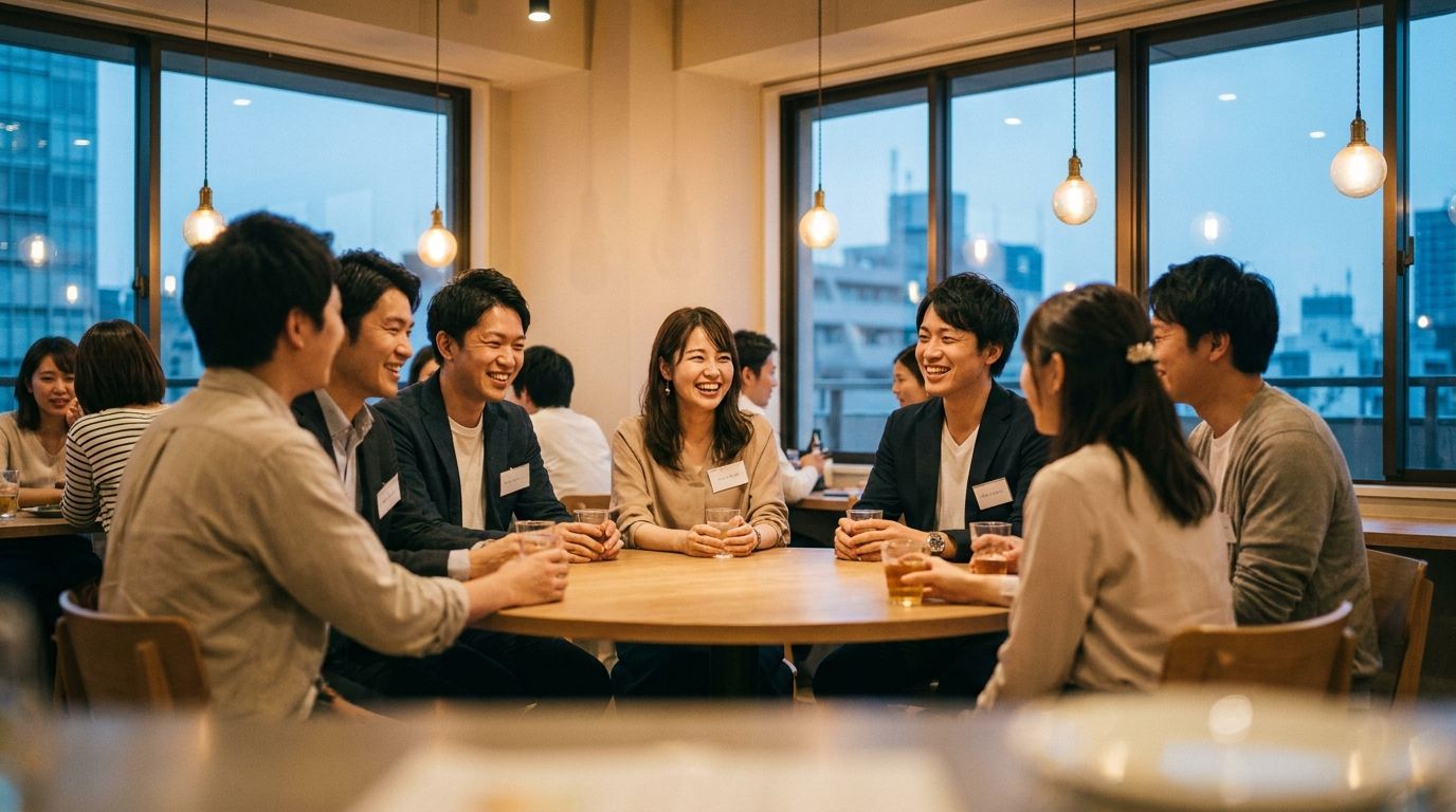 街コン会場で会話する男女