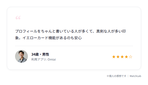 Omiai利用者の肯定的口コミのユーザー口コミ