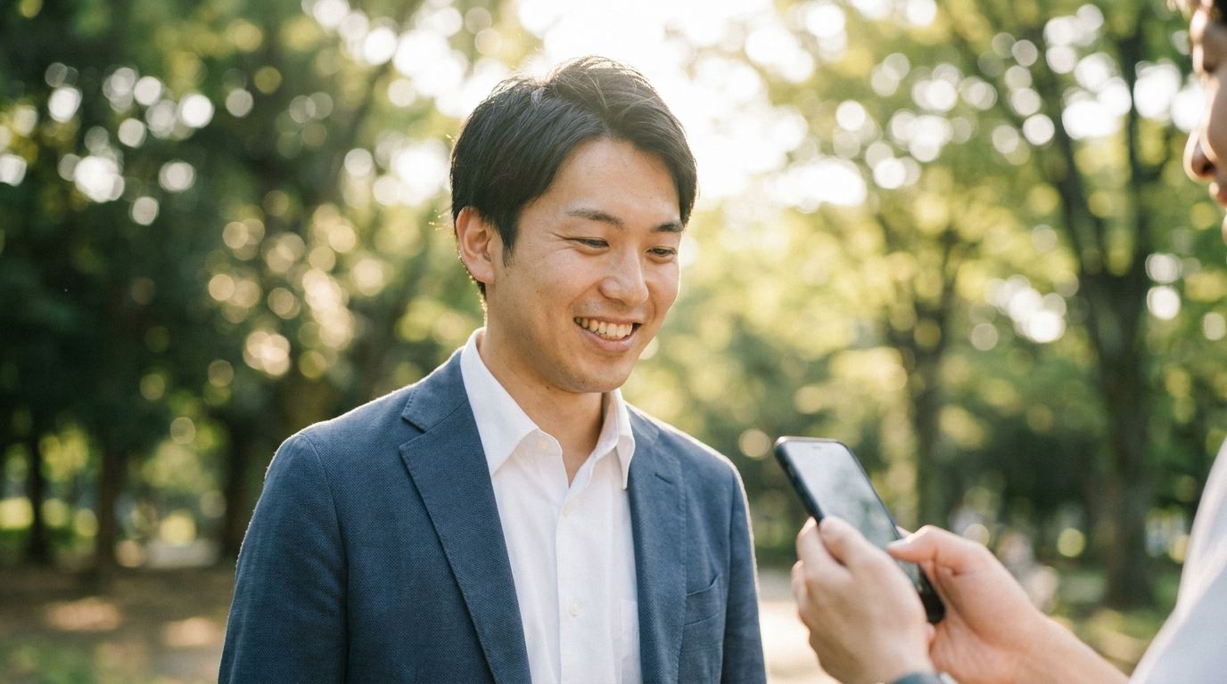 屋外自然光で撮るプロフィール写真の例