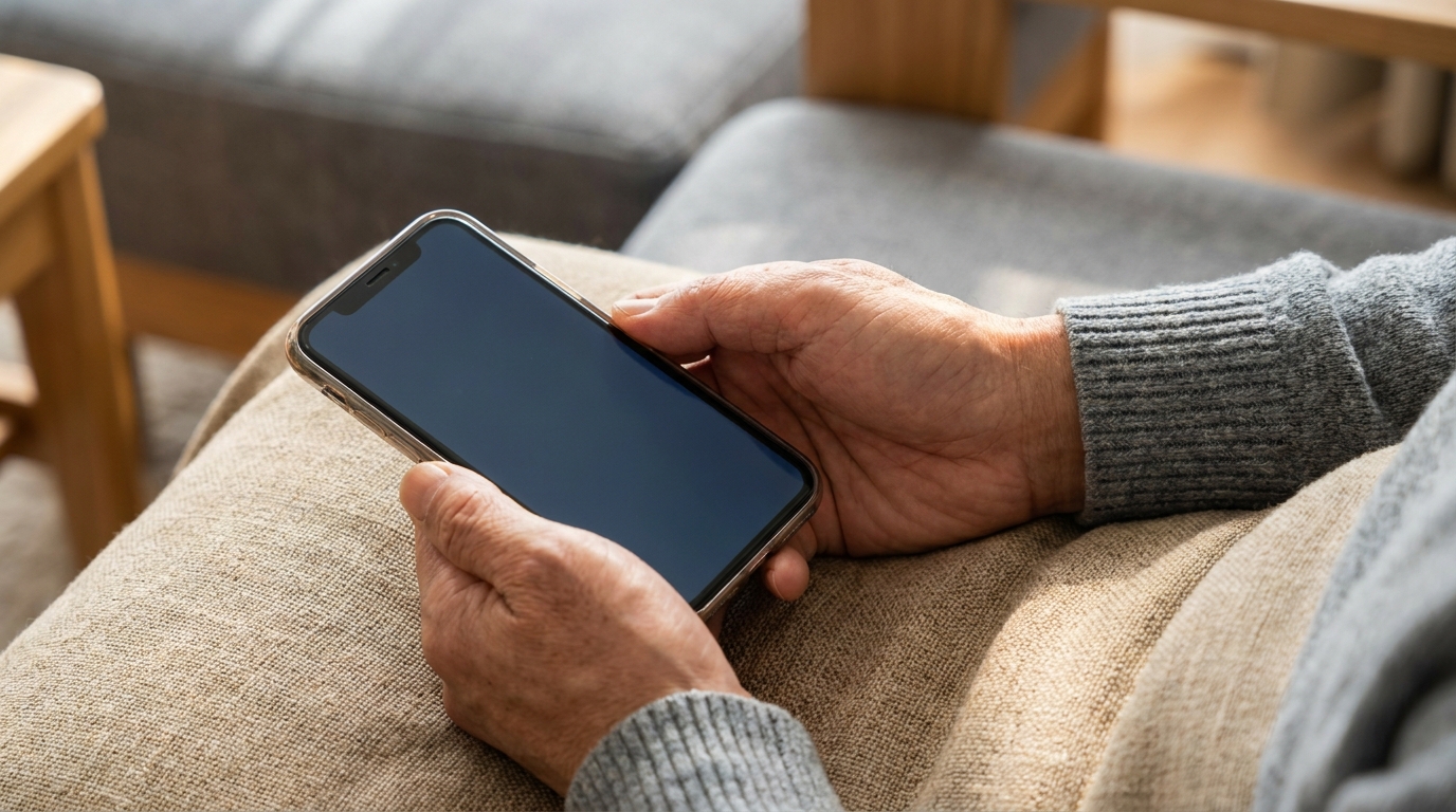 スマホを内密に操作する手元