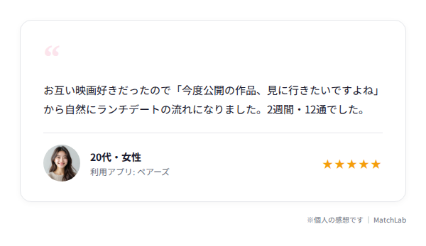 ペアーズで2週間で初デートした体験談のユーザー口コミ