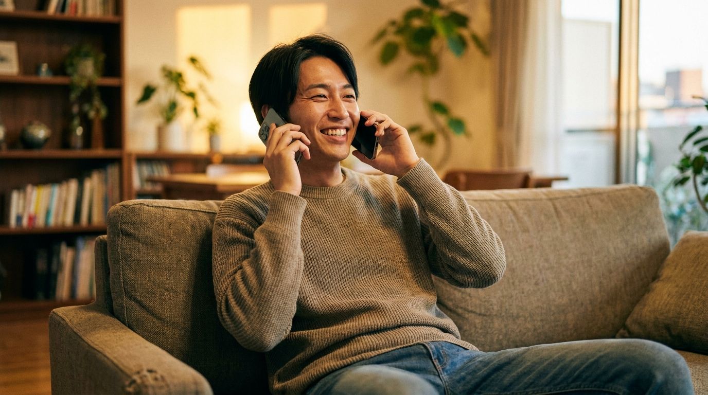 スマホで通話する人物