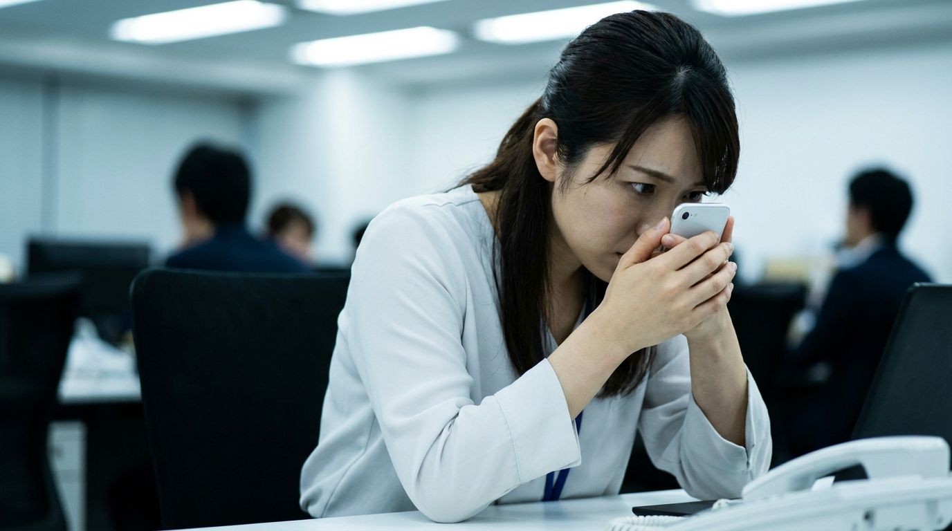 身バレを気にしてスマホを隠す女性