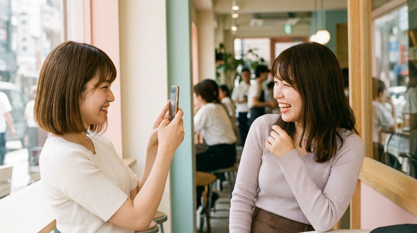 友達に撮ってもらう様子