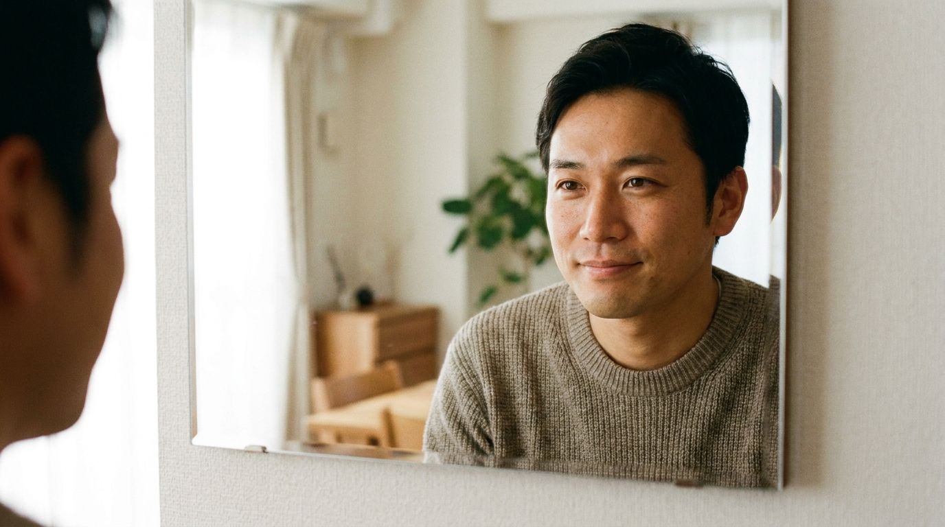笑顔の練習をする男性