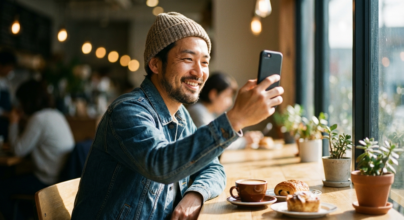 構図と光の違いを比較する男性写真