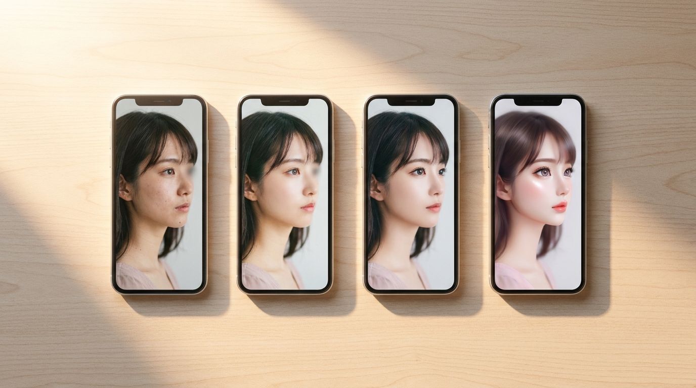 写真加工の度合いの幅を示すイメージ