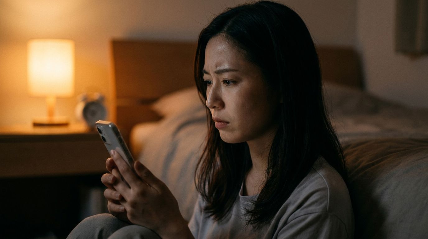 写真選びに悩む女性