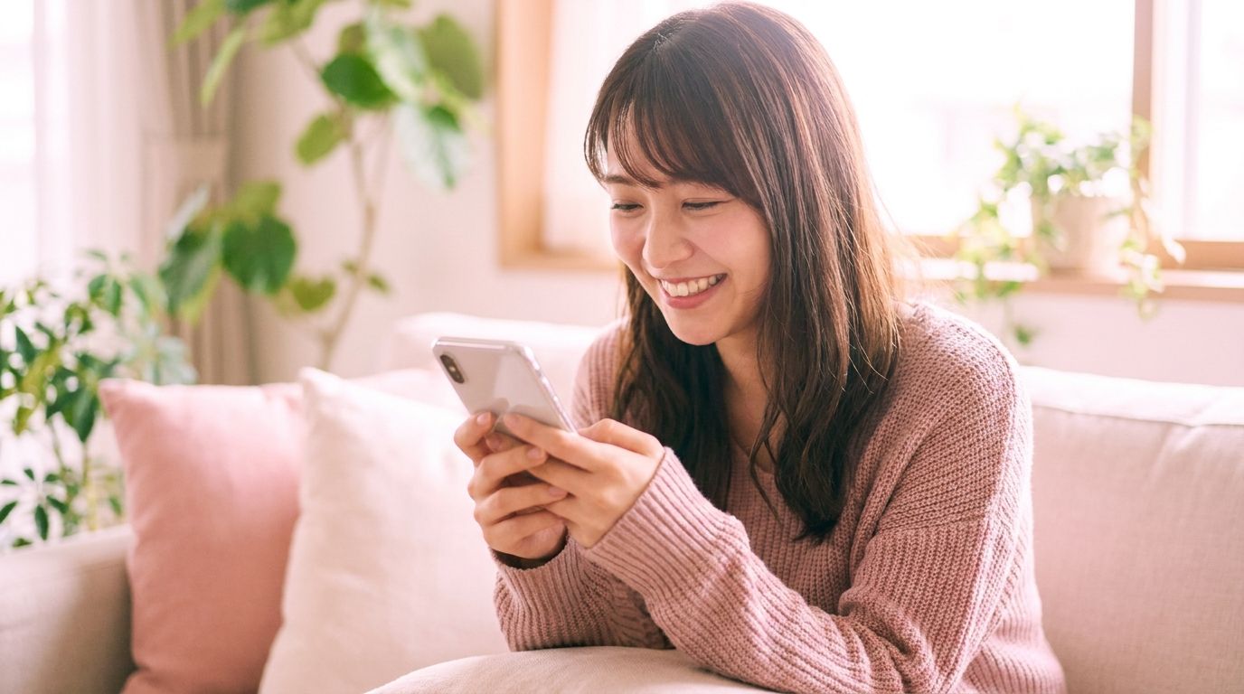 スマホで返信を楽しむ女性