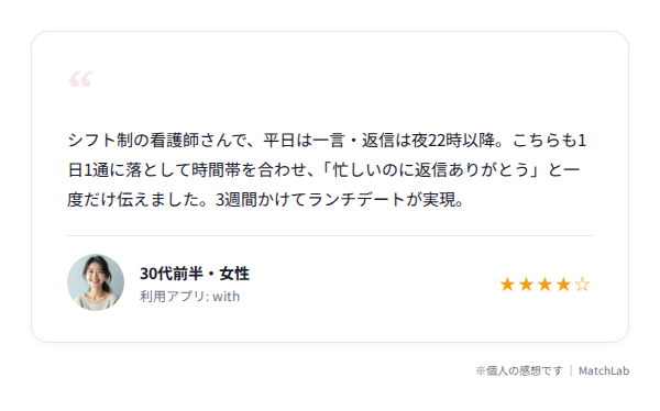 忙しい女性とデート成功の体験談のユーザー口コミ
