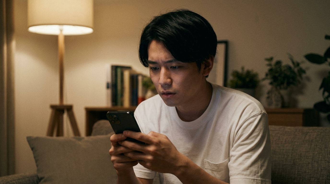 メッセージに悩む男性