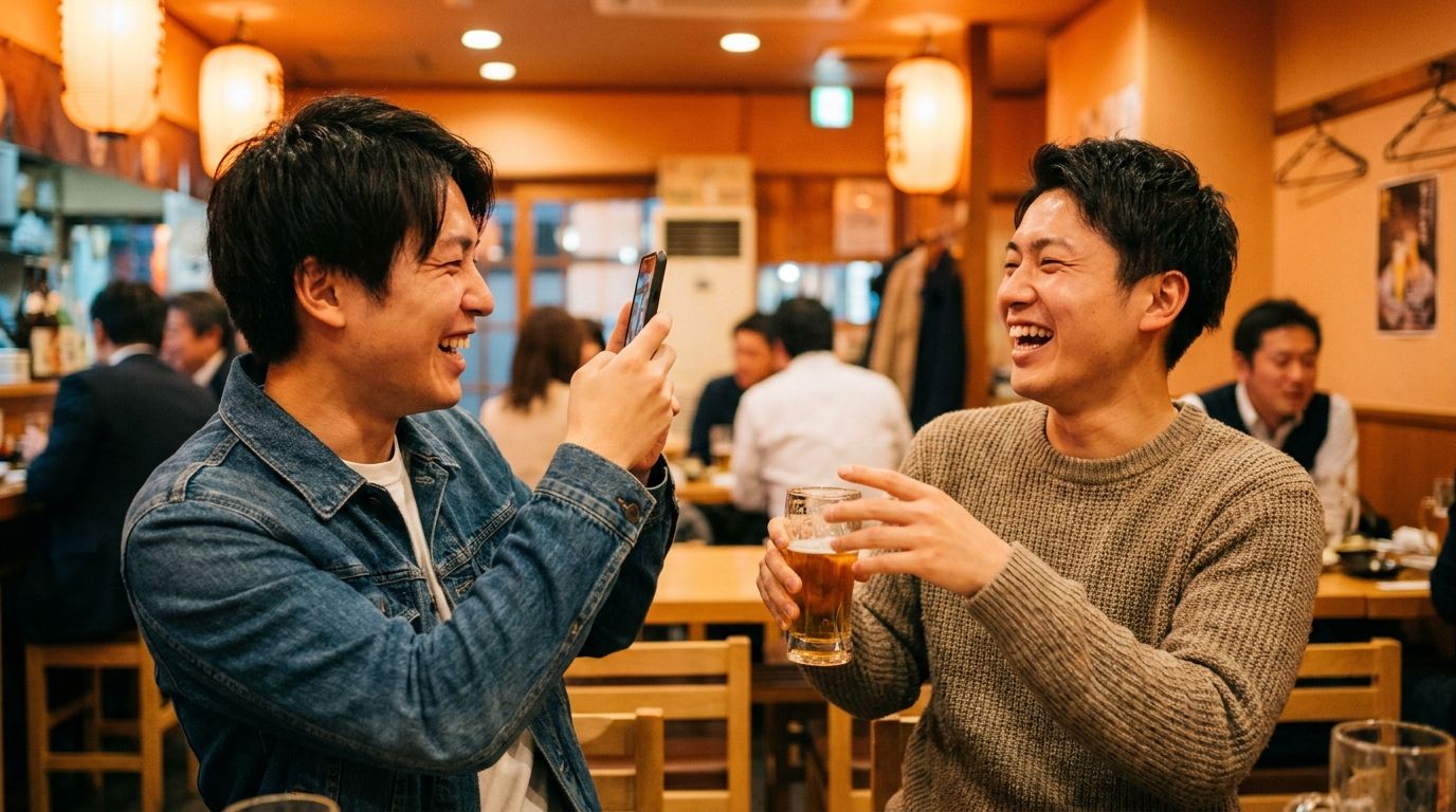 友達同士でリラックスして撮影する様子
