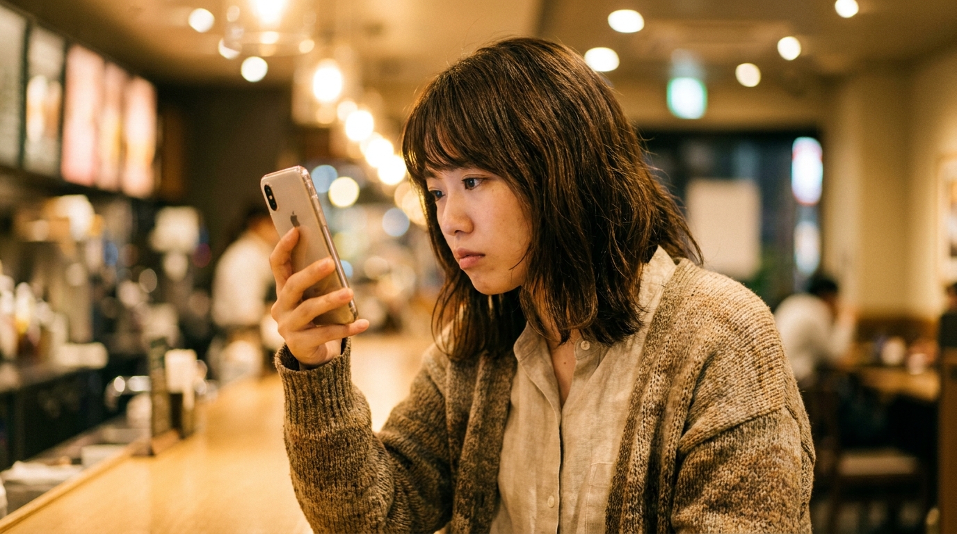 アプリを眺めるだけの女性