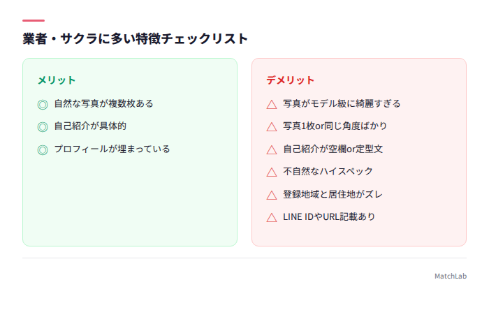 業者・サクラの特徴チェックリスト