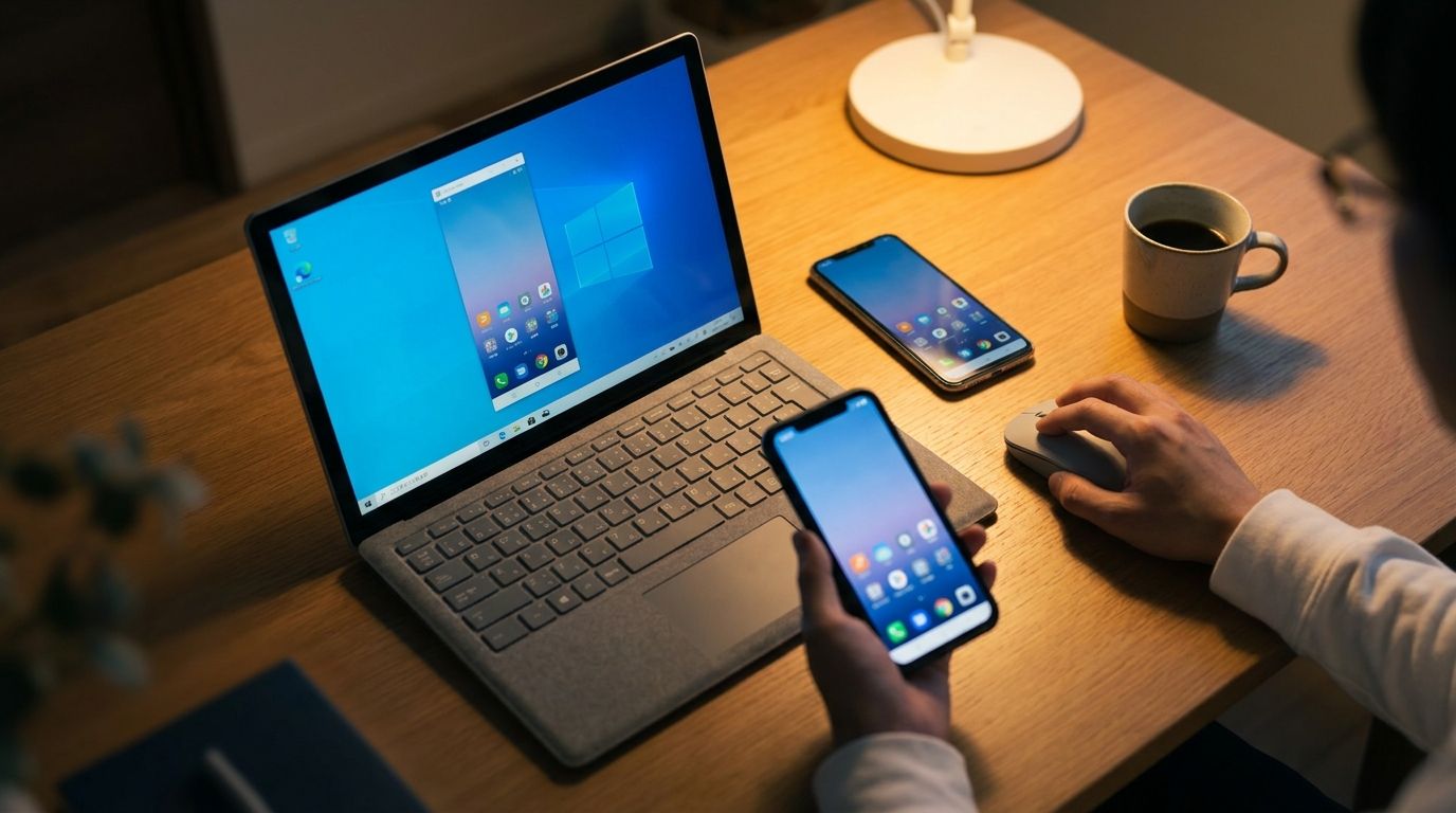 PCにスマホ画面をミラーリング中