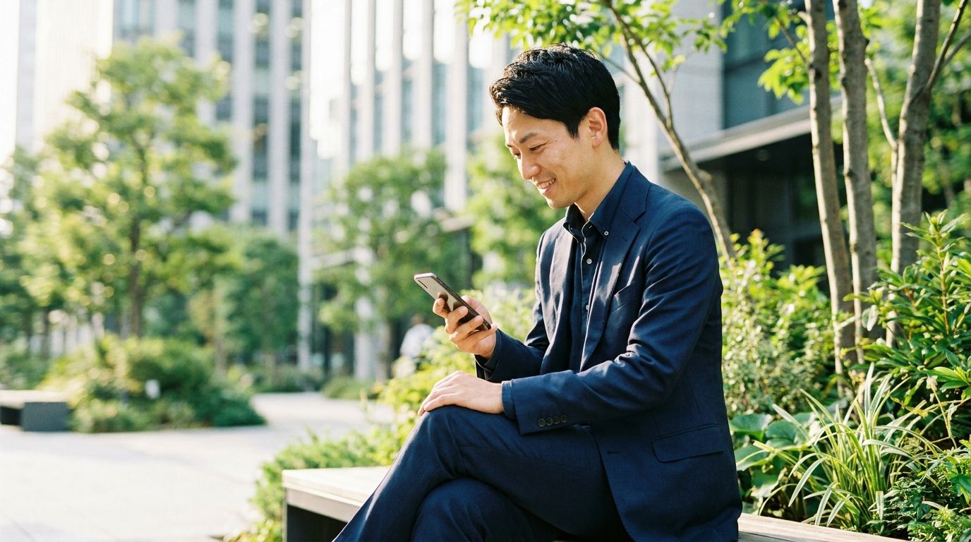 休憩中にスマホを確認する男性