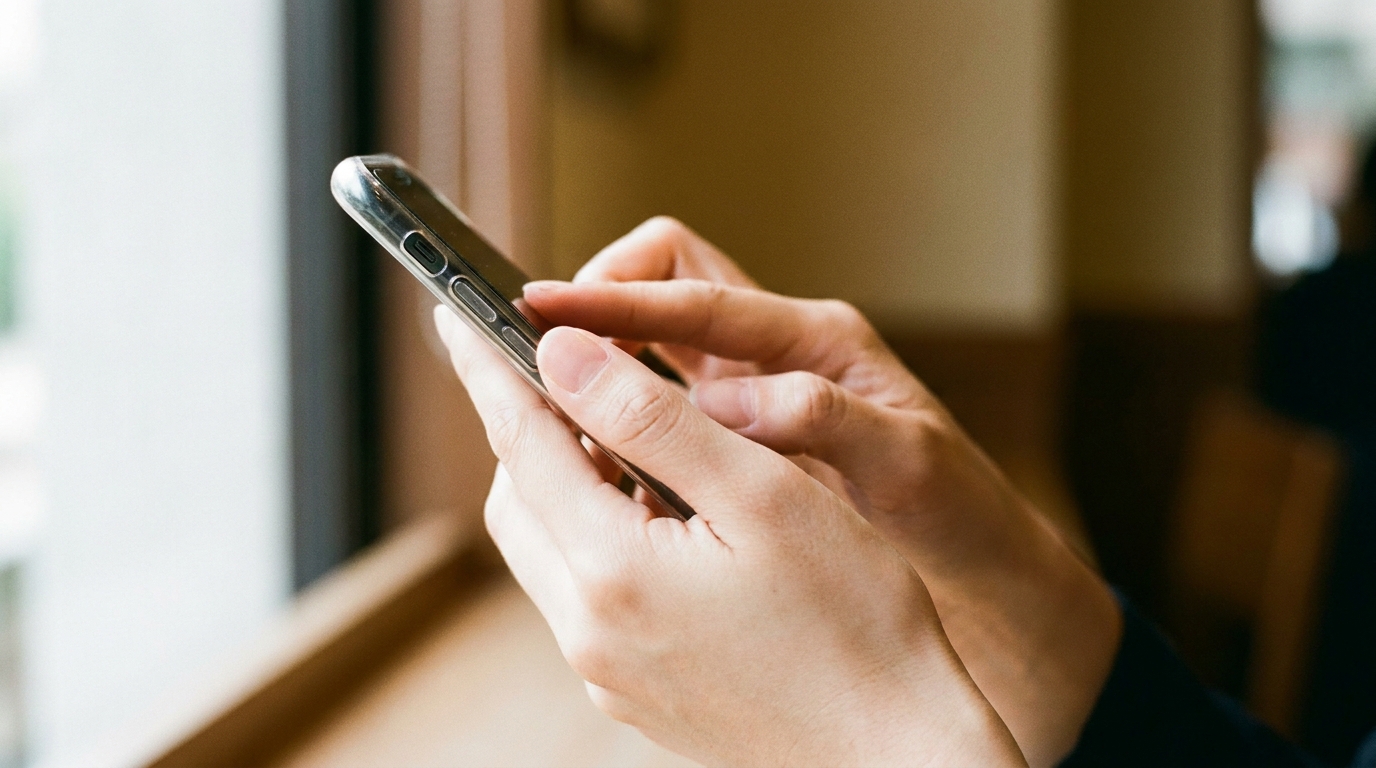 スマホでスクショを撮る手元