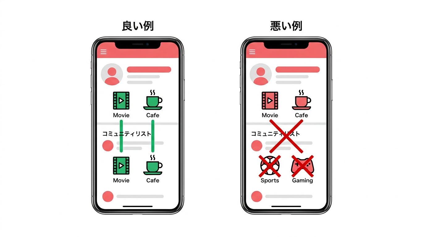 プロフィールとコミュニティの一貫性比較