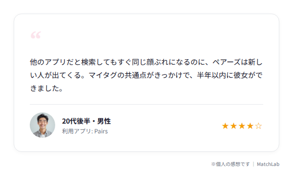 ペアーズ利用者の成功体験談のユーザー口コミ
