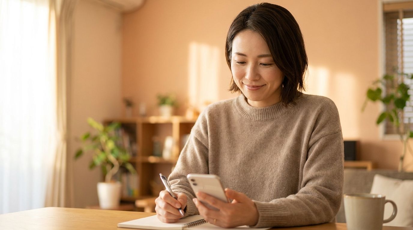 前向きにプロフィールを書く女性