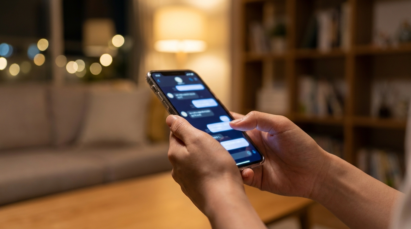 スマホで活動状況を確認する様子