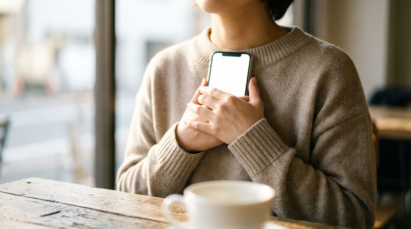 身バレを防ぎスマホを扱う様子