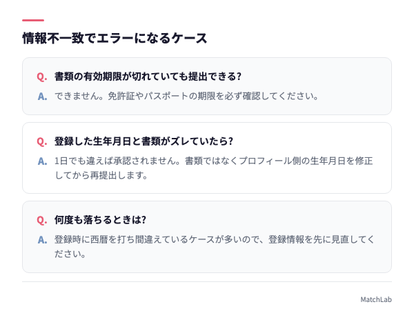 情報不一致エラーのQ&A