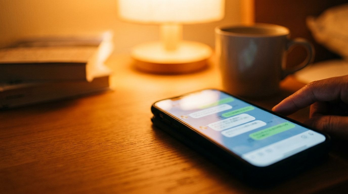 前日夜にメッセージを送るスマホ