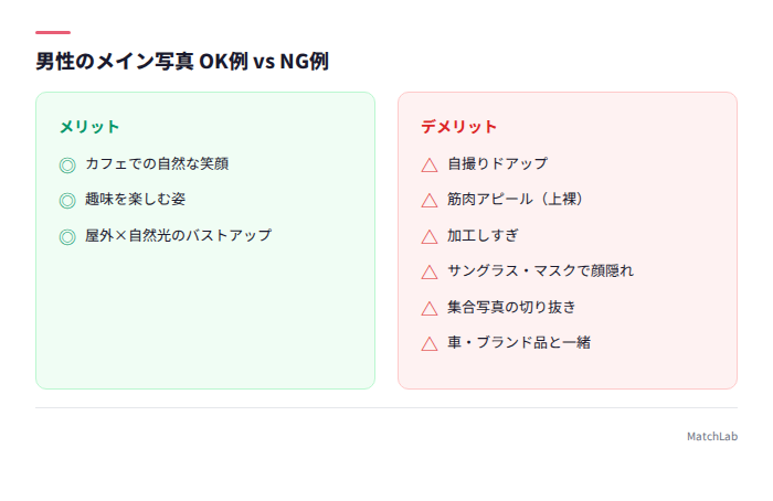 男性写真のOKとNG一覧