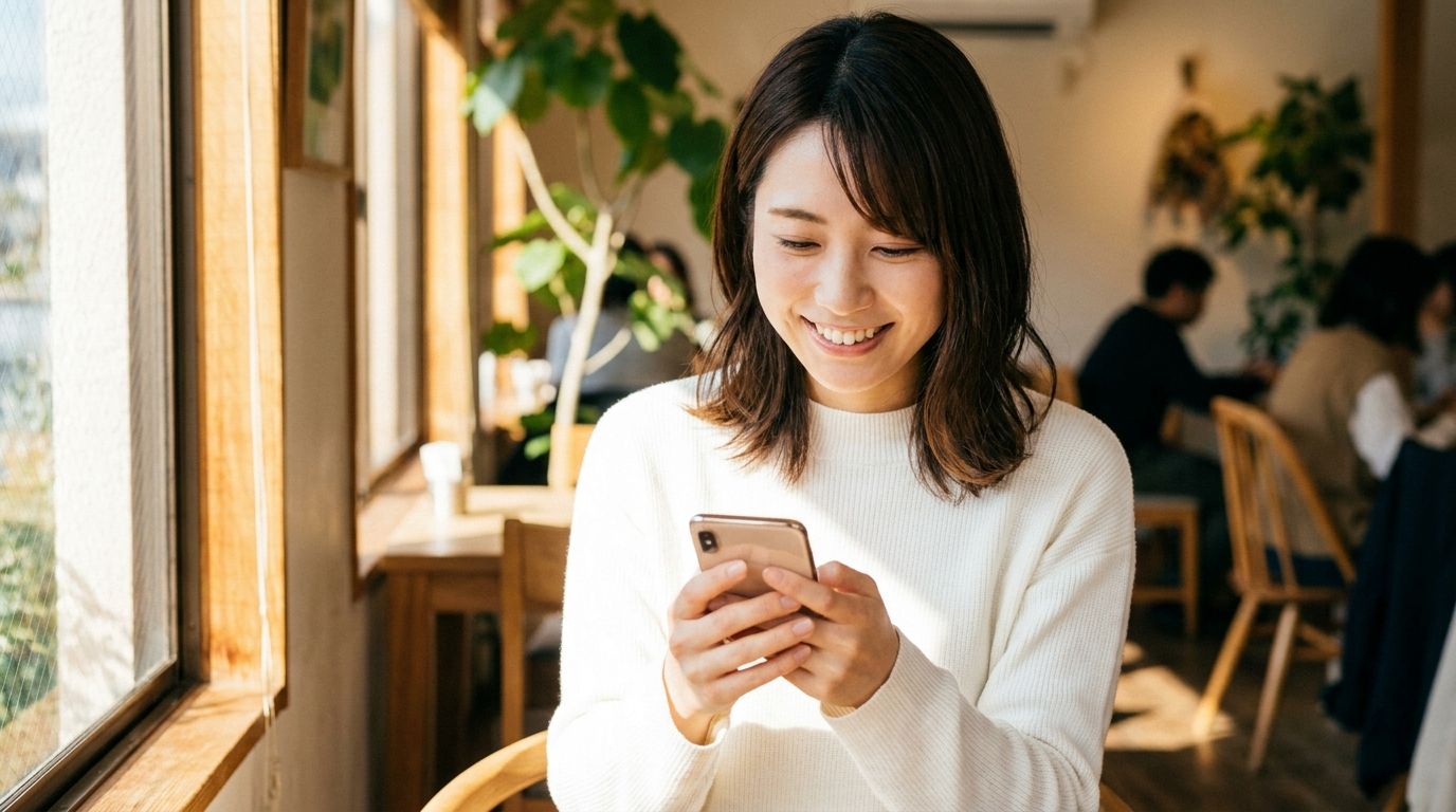 アプリでいいねを送る女性
